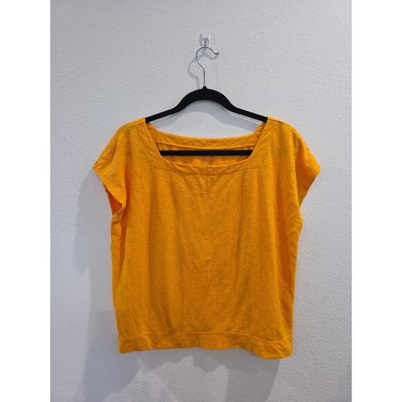 Eileen Fisher Yellow CapSleeve Top SquareNeck SzM Hemp Organic CottonSustainable - Picture 2 of 6